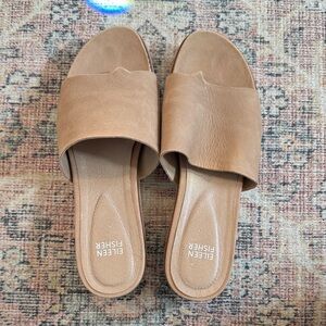 Eileen Fisher Tan Leather Slide Mules